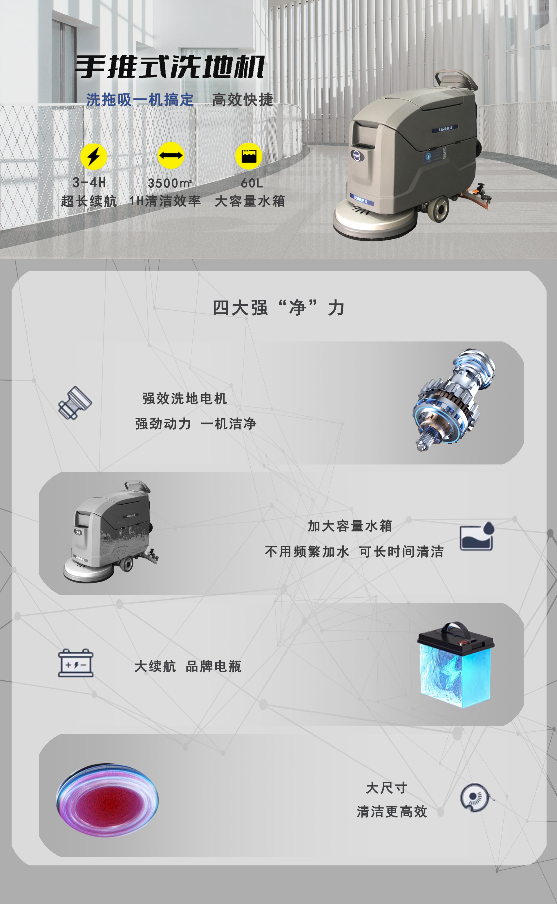 工業洗地機, LS-608手推式洗地機